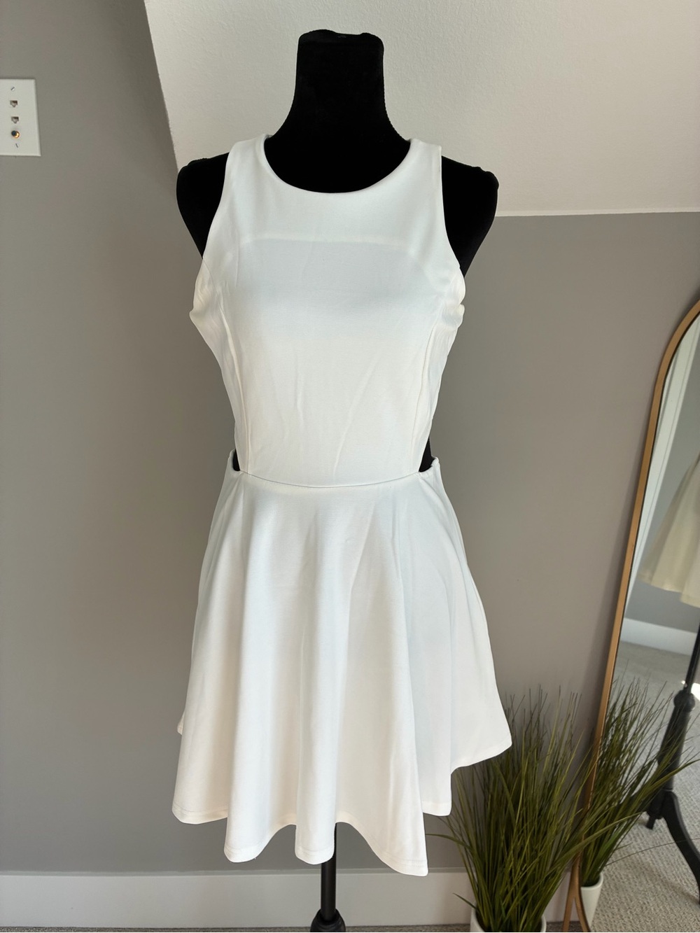 Classic White Sleeveless Cutout Skater Dress